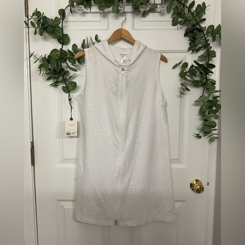 Sleeveless White Hooded Zip Swim Cover-Up - Picture 2 of 9